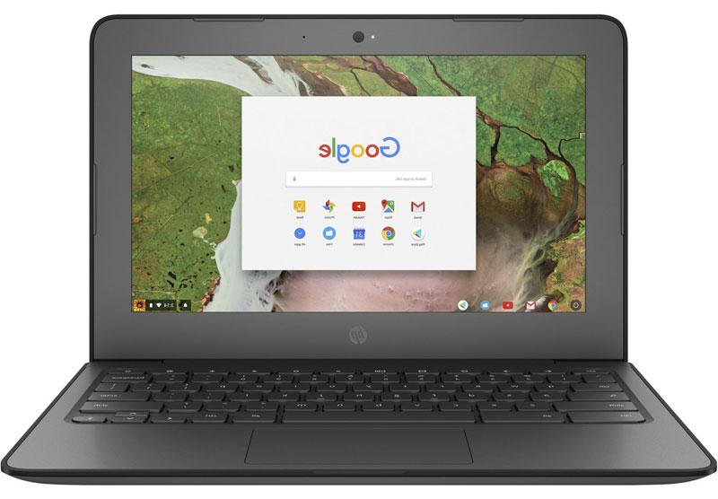 black chromebook laptop with display screen open